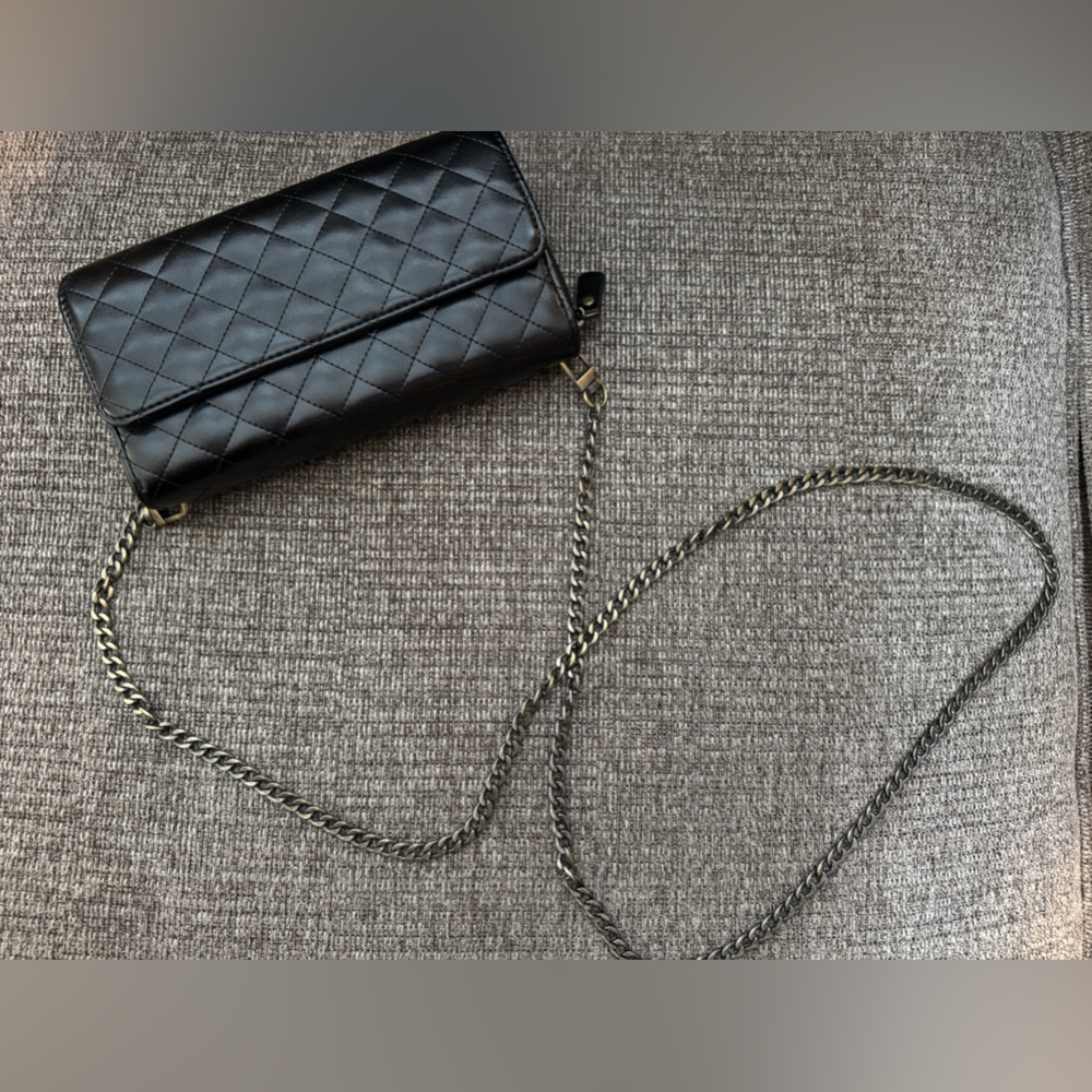 Elegant Black Quilted Crossbody or Wristlet Wallet
